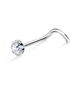 Small Rhinestone Prong Set Silver Curved Nose Stud NSKB-686